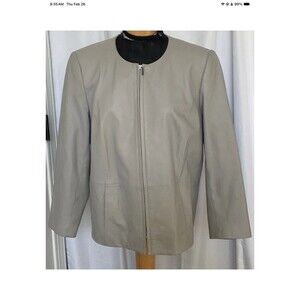 Talbots Petite Wms Sz 14 W Light Gray Jacket 100% Soft Leather Lined Full Zip